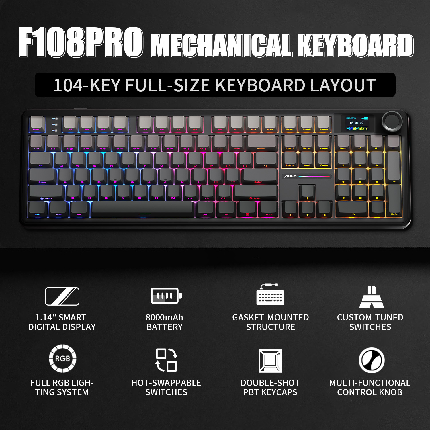 Gaming Keyboard Corsair - Klawiatura mechaniczna AULA F108 PRO, niestandardowa